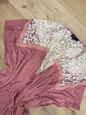 POL Rose Pink Lace Trim Women's Cotton Blend Cardigan